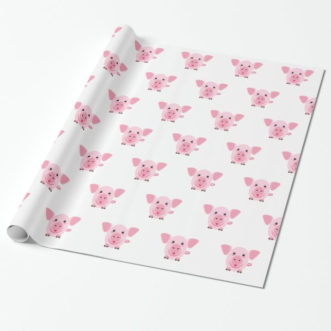 Papel De Presente Pequeno e feliz porco rosa (Desenrolado)