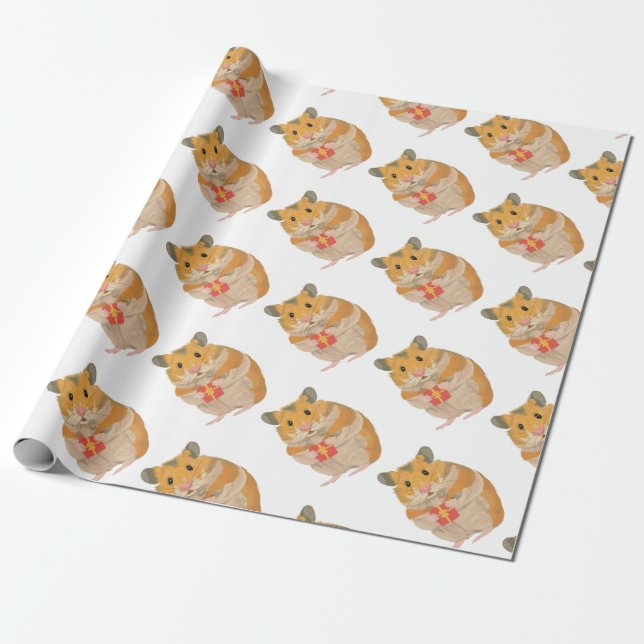 Papel De Presente Pequeno Hamster bonito segurando um presente de Na (Desenrolado)