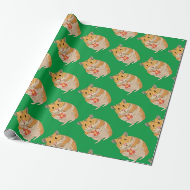 Papel De Presente Pequeno Hamster bonito segurando um presente de Na (Desenrolado)