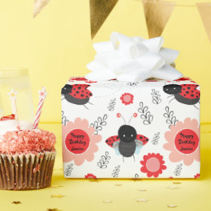 Papel De Presente Pequeno Ladybug Feliz Aniversário Nome Personaliza