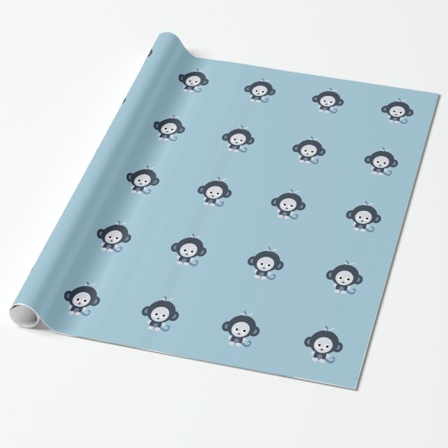 Papel De Presente Pequeno macaco azul bonito (Desenrolado)