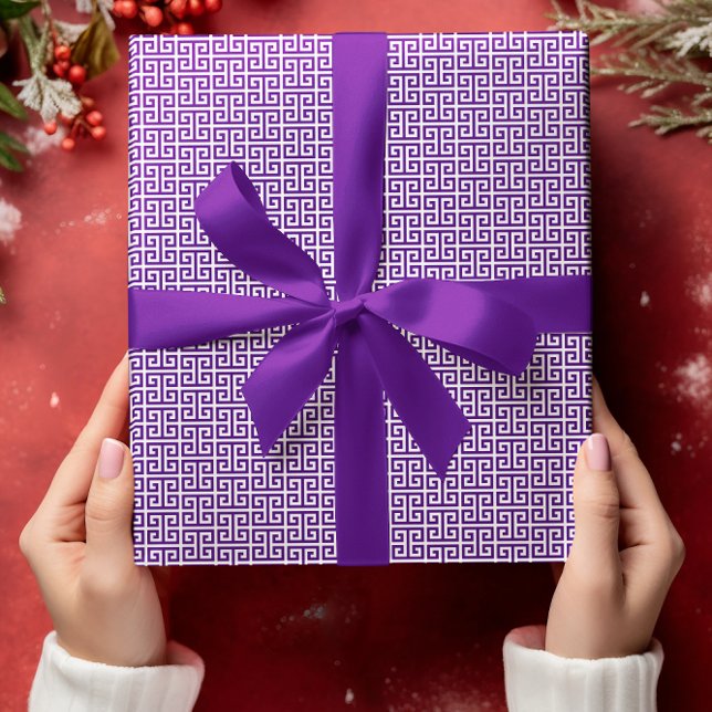 Papel De Presente Pequeno padrão de chave grega em índigo e branco (Small Indigo and White Greek Key Pattern Wrapping Paper)