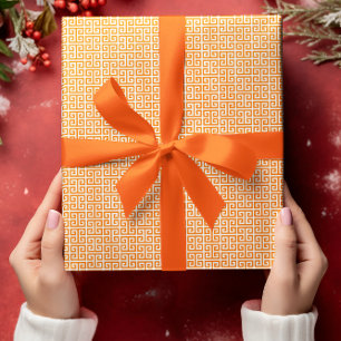 Papel De Presente Pequeno padrão de chave grega laranja e branco