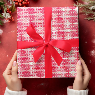 Papel De Presente Pequeno padrão de chave grega vermelha e branca