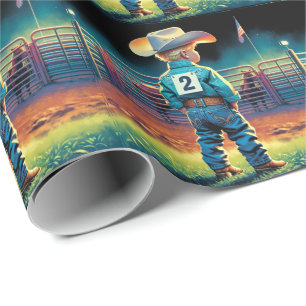 Papel De Presente Pequeno Vaqueiro em Rodeo Fence American Flag Hors