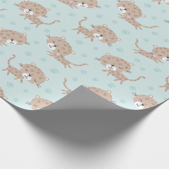 Papel De Presente Pequenos Leopardos e pegadas (Ponta)
