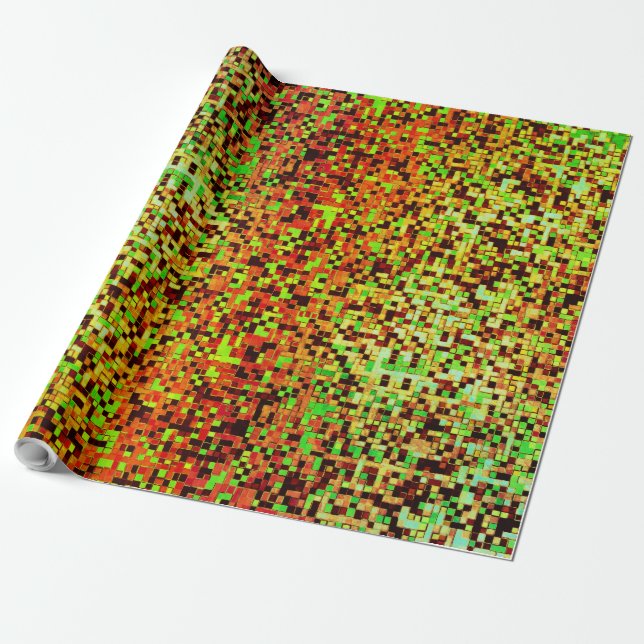 Papel De Presente Pequenos quadrados ou azulejos verdes e castanhos (Desenrolado)