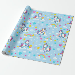 Papel De Presente Pequenos Unicórnios e Rainbows