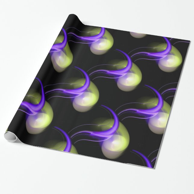 PAPEL DE PRESENTE PERAS BRANCAS DE ALIENÍGENA VERDE AZUL (Desenrolado)