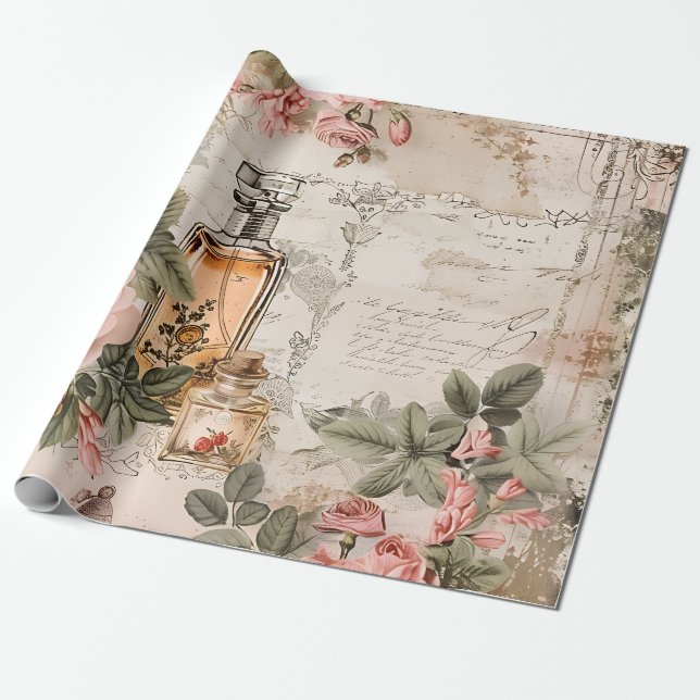 Papel De Presente Perfume Decoupage Vitoriano Antigo  (Desenrolado)
