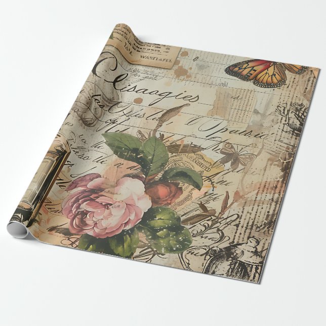 Papel De Presente Perfume Decoupage Vitoriano Antigo  (Desenrolado)