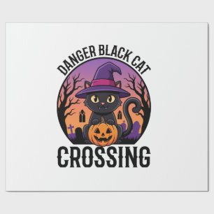Papel De Presente Perigo de Halloween Gato Preto Atravessando