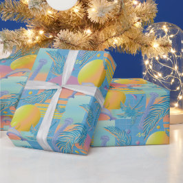 Papel De Presente Periwinkle Summer Vaporwave Sunset e Palm Trees