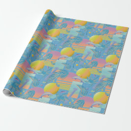 Papel De Presente Periwinkle Summer Vaporwave Sunset e Palm Trees