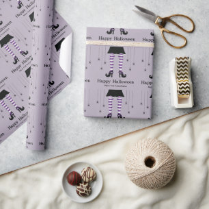 Papel De Presente Pernas De Bruxas Roxas E Aranhas Padrão De Hallowe