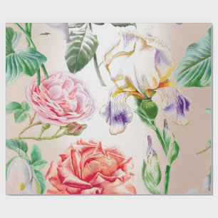 Papel De Presente Perolado cremoso tropical do rosa de rosas da