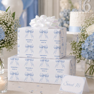 Papel De Presente Pérolas de arco azul Sweet 16