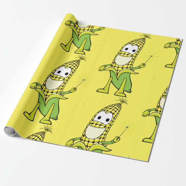 Papel De Presente Personagem do Mago do Milho com Varinha Mágica (Desenrolado)