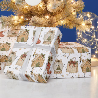 Papel De Presente Personagens de Natal Fofo Casa de Pão de Mel Globo