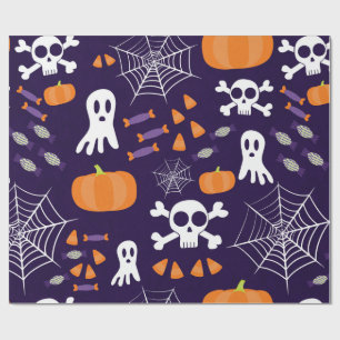 Papel De Presente Personagens Divertidos e Assustadores de Halloween