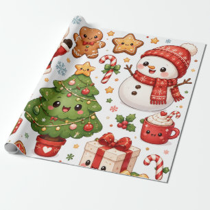 Papel De Presente Personagens Natal Kawaii Fofos Papai Noel Boneco d
