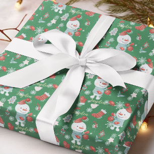 Papel De Presente Personalidade Verde Vermelho de Neve de Cartoon Bo