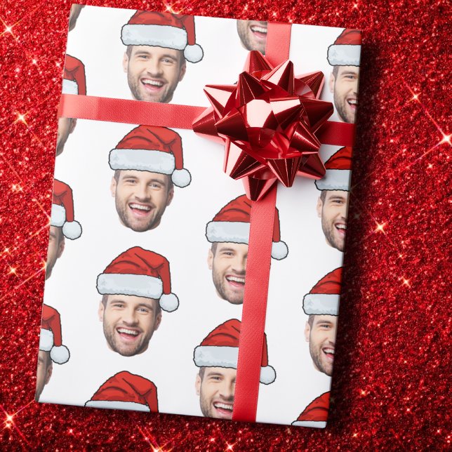 Papel De Presente Personalised Face Santa Hat Gift Wrap (Criador carregado)