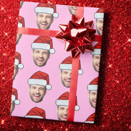 Papel De Presente Personalised Pink Face Santa Hat Gift Wrap