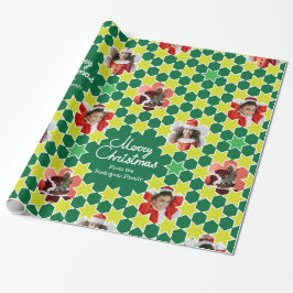 Papel De Presente Personalização de foto verde da família de Natal p
