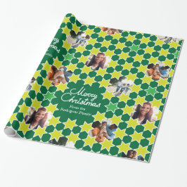 Papel De Presente Personalização de foto verde da família de Natal p
