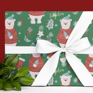 Papel De Presente Personalização do Urso Polar de Animais de Cartoon