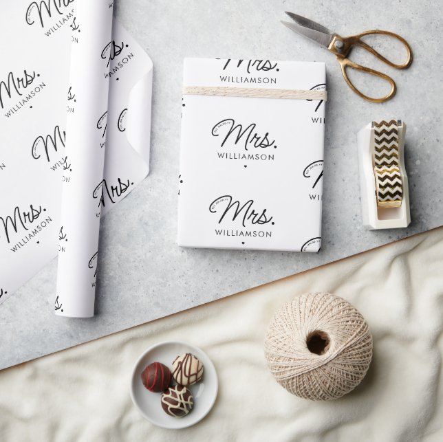 Papel De Presente Personalizada Sra. Est. Script Elegante Moderno Re (Artesanato)