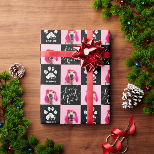 Papel De Presente Personalizado 2 Foto Pegada de Pata de Cachorro (Presente de Natal)