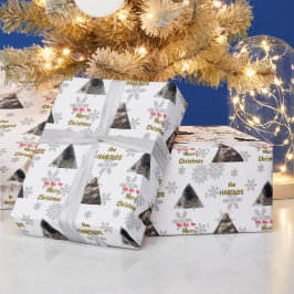 Papel De Presente Personalizado 2 Pet Foto Festiva Flocos de Neve de