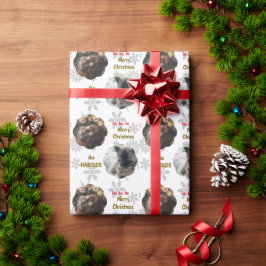 Papel De Presente Personalizado 2 Pet Foto Festiva Flocos de Neve de