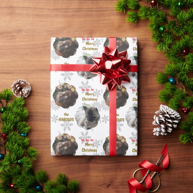 Papel De Presente Personalizado 2 Pet Foto Festiva Flocos de Neve de (Presente de Natal)