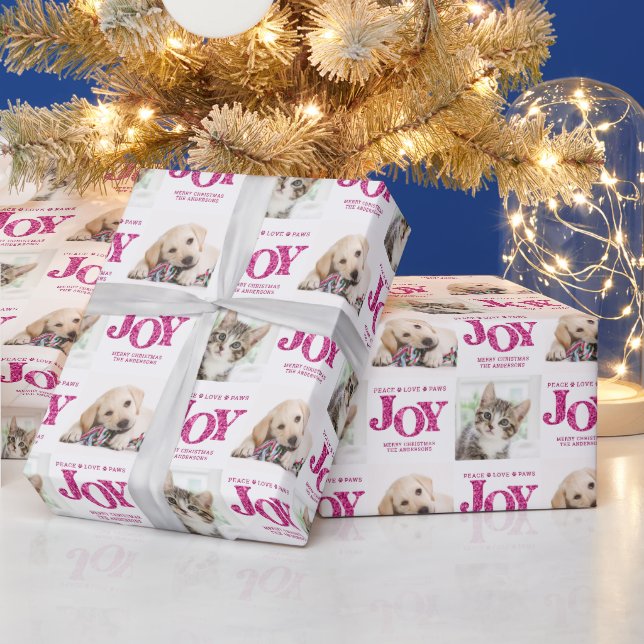 Papel De Presente Personalizado 2 Photo Pet Dog JOY Pink Holiday Gif (Feriados)