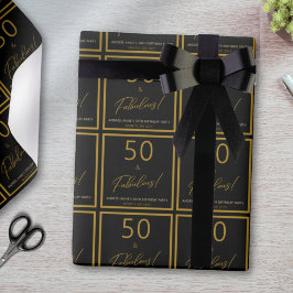 Papel De Presente Personalizado 50 Fabuloso Aniversário Dourado Negr