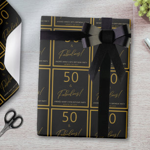 Papel De Presente Personalizado 50 Fabuloso Aniversário Dourado Negr
