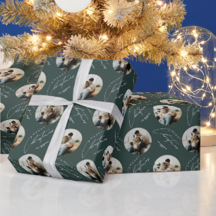 Papel De Presente Personalizado Fofo Elegante Foto Verde Natal