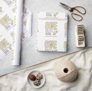Papel De Presente Personalizado Moderno Bege Um Ganso Bobo 1º Aniver