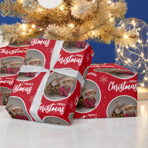 Papel De Presente Personalizado Natal Feliz Vermelho Profundo Uma Fo