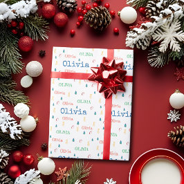 Papel De Presente Personalizado Nome Repetitivo Natal Colorido