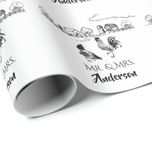 Papel De Presente Personalizado Sr. e Sra. Chickens Casamento de Faz