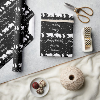 Papel De Presente Personalizado, Sr. e Sra. Cute Polar Bear Family B