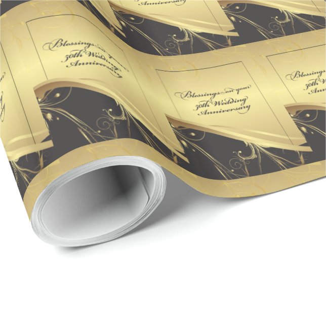 Papel De Presente Personalizar, 50º Aniversário de Casamento Religio (Ponta do rolo)