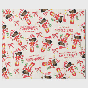 Papel De Presente Personalizar a Garota de Natal Afro-Americana Elf