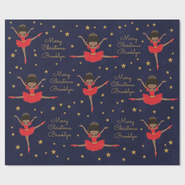Papel De Presente Personalizar Ballerina de Natal Afro-Americano (Aberto)