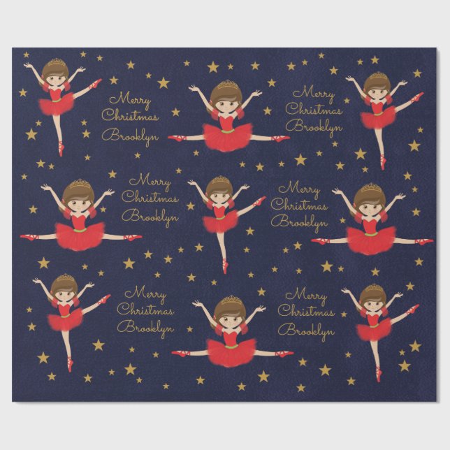 Papel De Presente Personalizar Brunette Christmas Ballerina (Aberto)