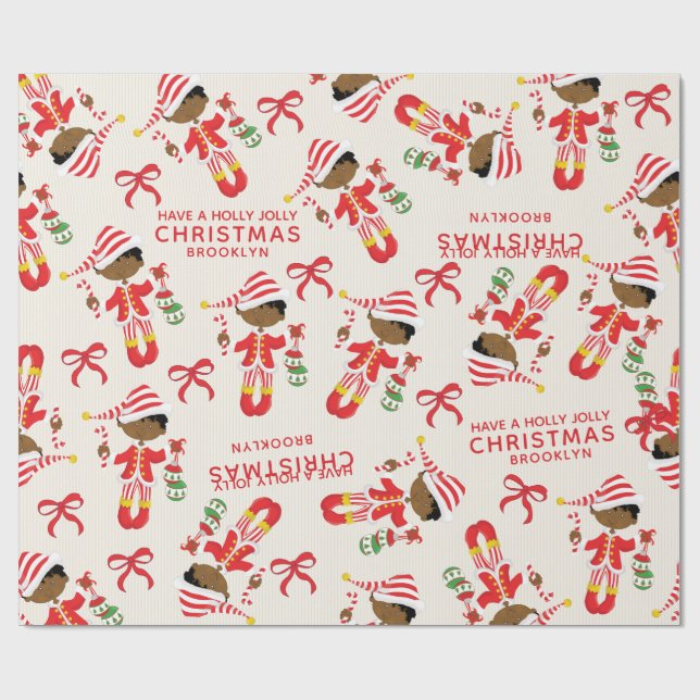 Papel De Presente Personalizar Elf de Natal Africano Americano (Aberto)